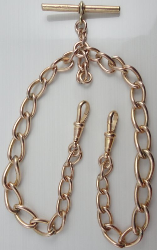 Antique rolled gold double pocket watch albert guard chain 14.5 inches